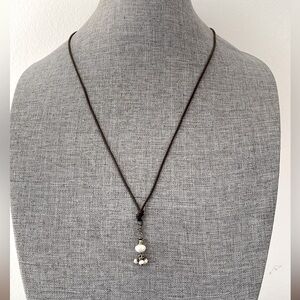Sterling silver and freshwater pearls pendant leather cord adjustable necklace